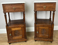Pair of Bedside Tables Antique French Marble Top Carved Oak Cabinets LOT 49161