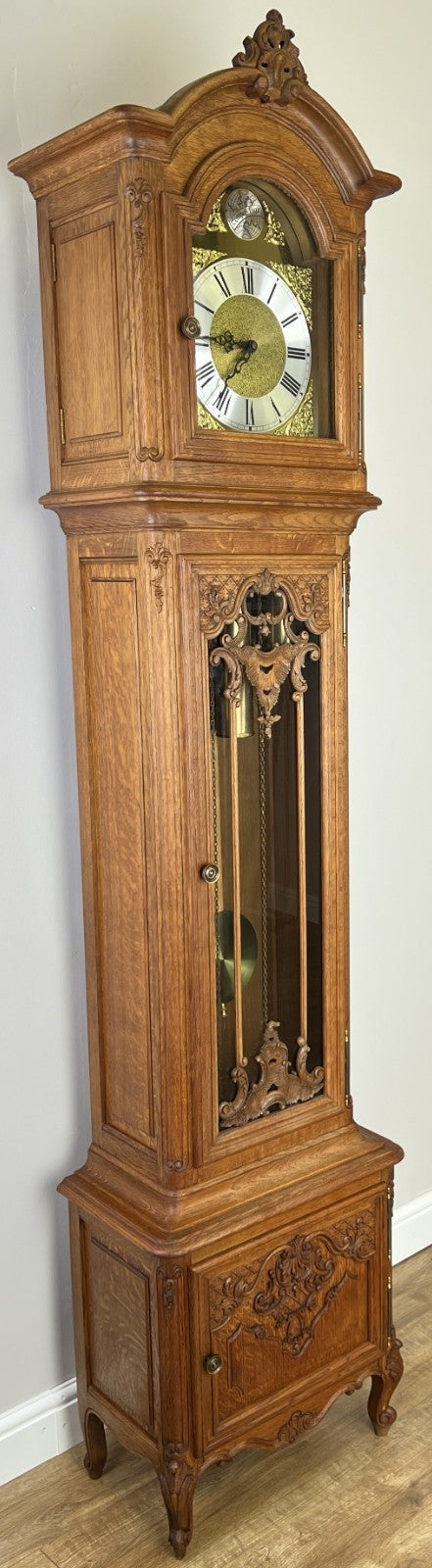Grandfather Clock Vintage French Louis Style Oak Decorative Clock LOT 4880