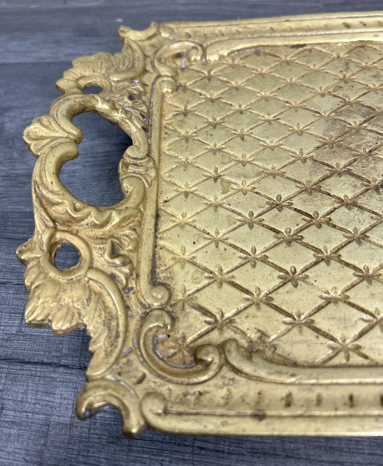 Tray Antique French Brass Ornate Serving Tray with Handles Decorative LOT 44594