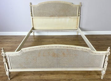 Bed Vintage French King Size Bed Frame Cane Panel Carved Headboard LOT 64100