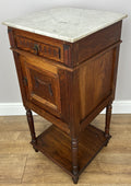 Bedside Table Antique French Oak Marble Top Cupboard Carved Cabinet LOT 60137