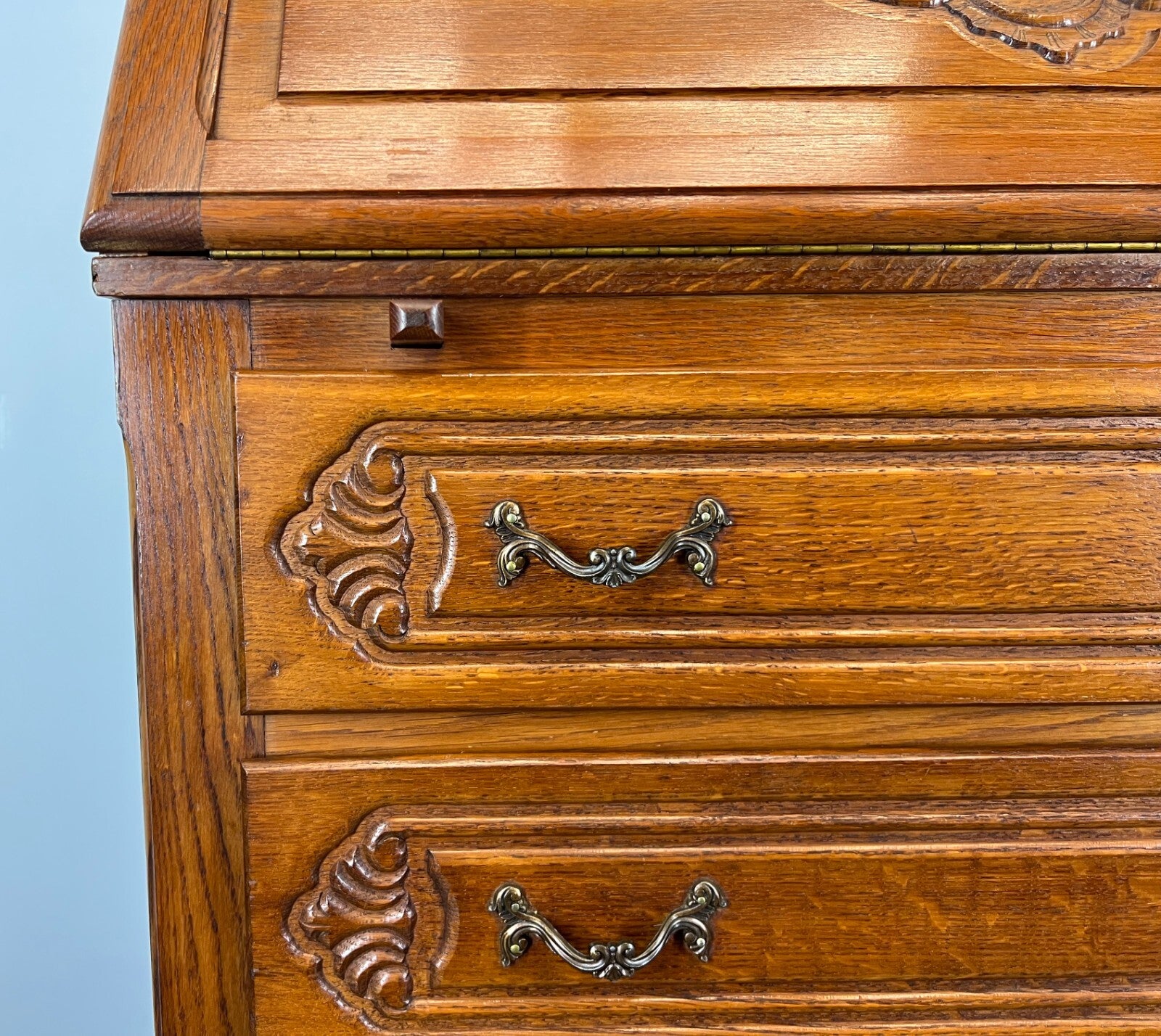 Secretaire Writing Desk Vintage French Oak Bureau Carved Cabinet LOT 37556