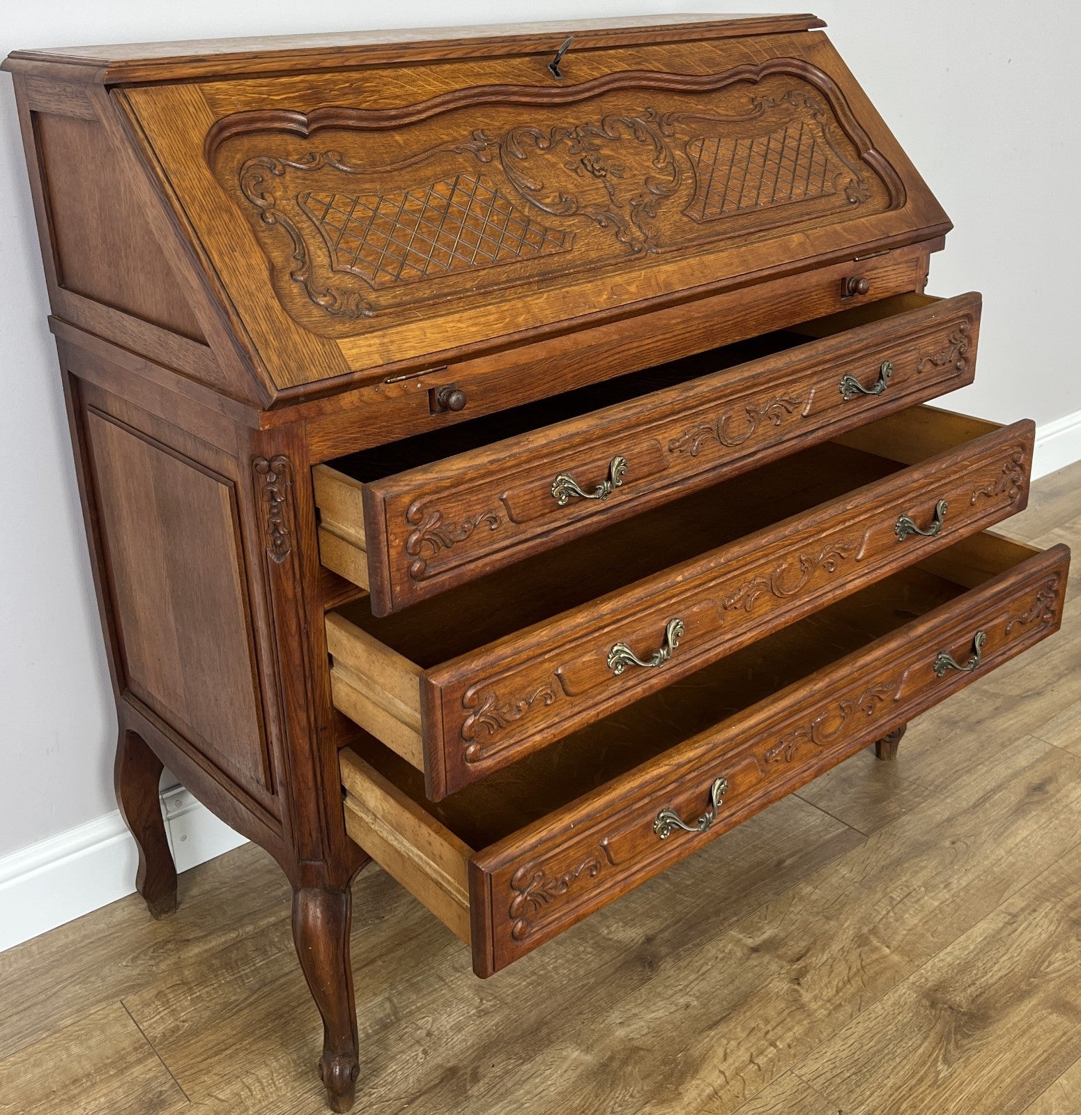 Secretaire Writing Desk Vintage French Louis Oak Rare Bureaux Cabinet LOT 615419