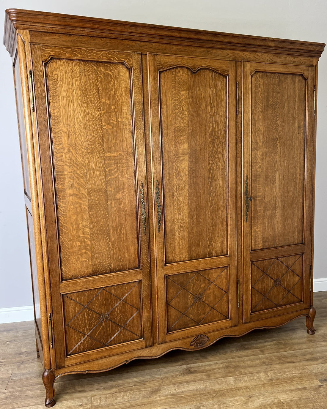 Wardrobe Vintage French Louis XVI Style Three Door Oak Carved Armoire LOT 64580