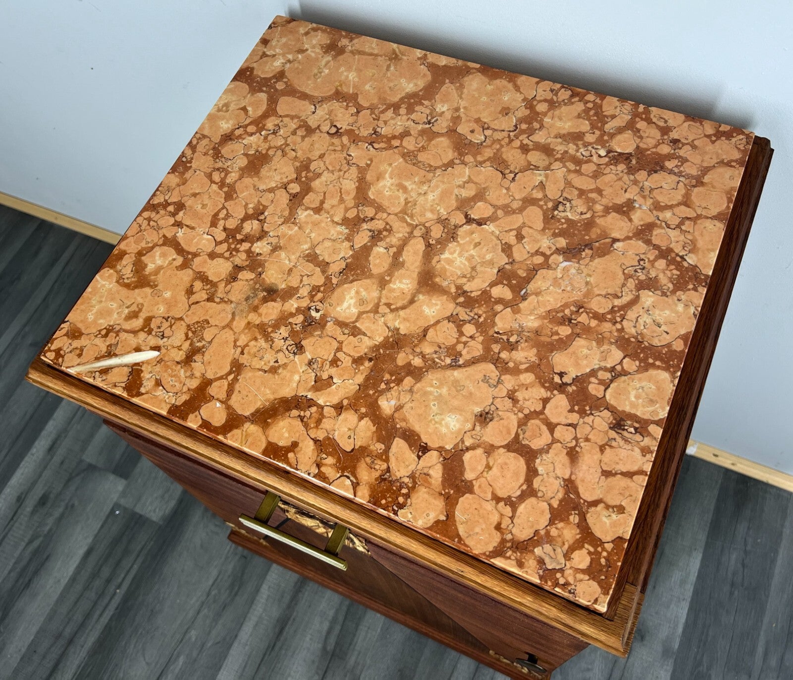 Cabinet Antique French Style Marble Top Bedside Table Carved Cupboard LOT 30996