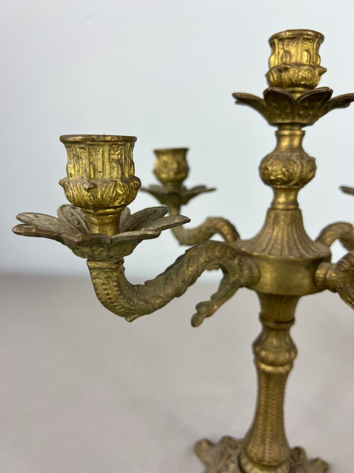 Antique French Brass Candelabra – Ornate 5-Arm Candle Holder (Lot 3604)