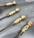 Fireplace Set Vintage French Hand Painted 5-Piece Brass Tool Stand LOT 441613