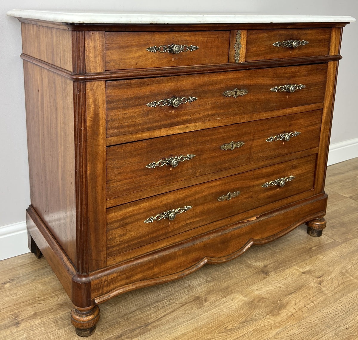 Chest of Drawers Antique French Walnut Marble Top Five Drawer Cabinet LOT 64511