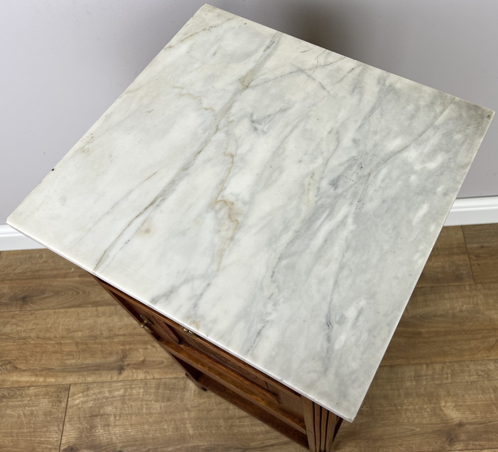 Bedside Table Antique French Style Marble Top Oak Cabinet Nightstand LOT 62448