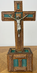 Crucifix Vintage French Style Walnut Religious Cross Metal Figurine LOT 60510