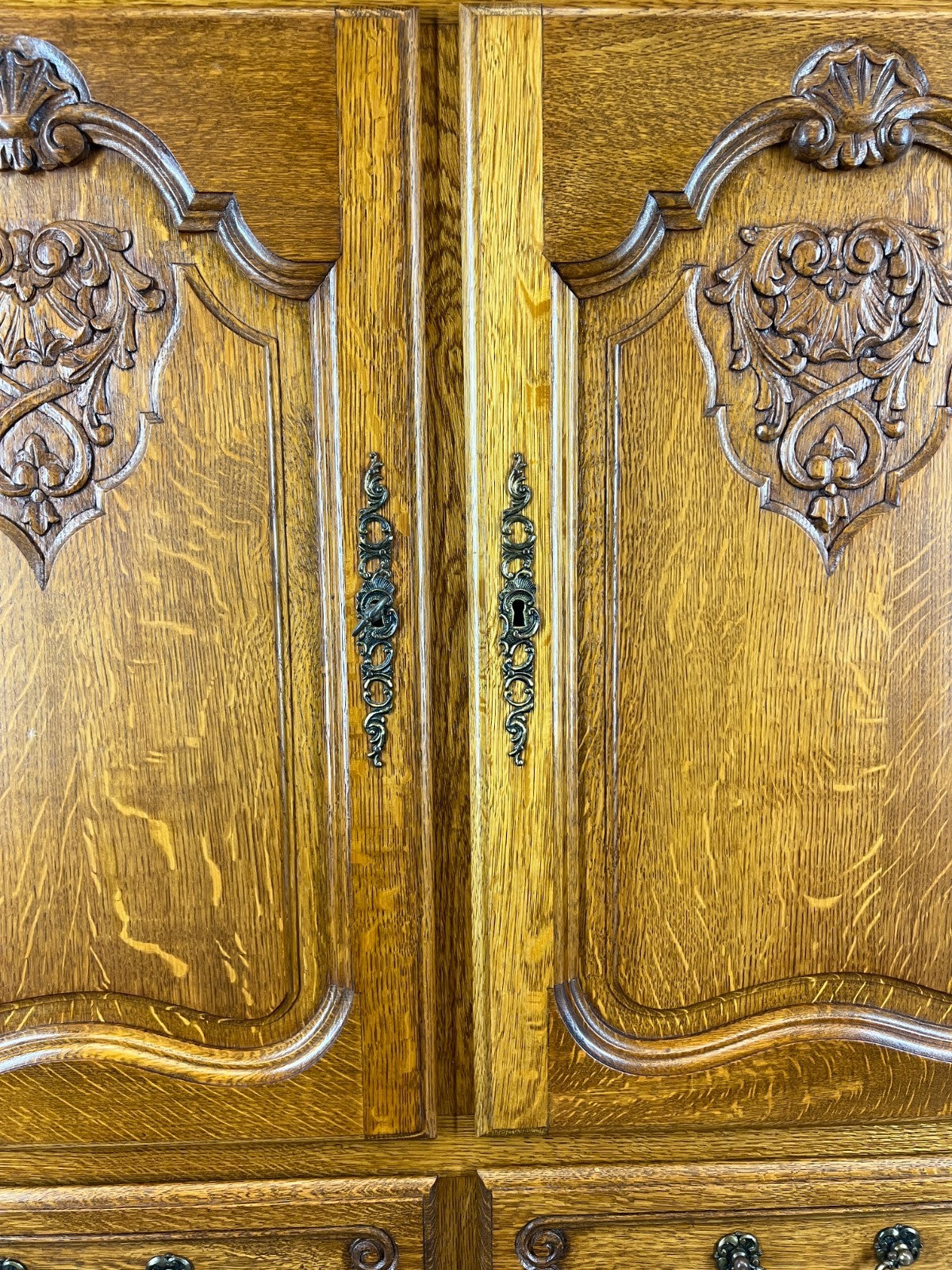 Cabinet Vintage French Louis XVI Oak Carved Cupboard with 2 Drawers LOT 44605