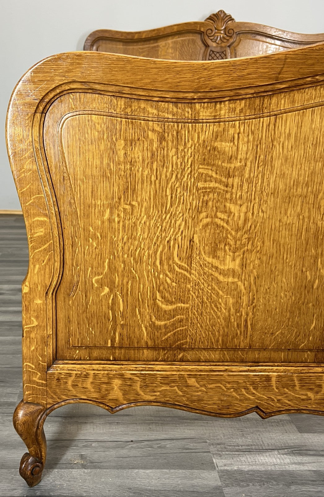 Bed Vintage French Louis XVI Double Bed Frame Oak Carved Headboard LOT 45884