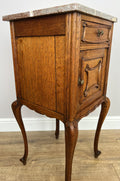 Bedside Table Antique French Marble Top Oak Cabinet Carved Cupboard LOT 63943