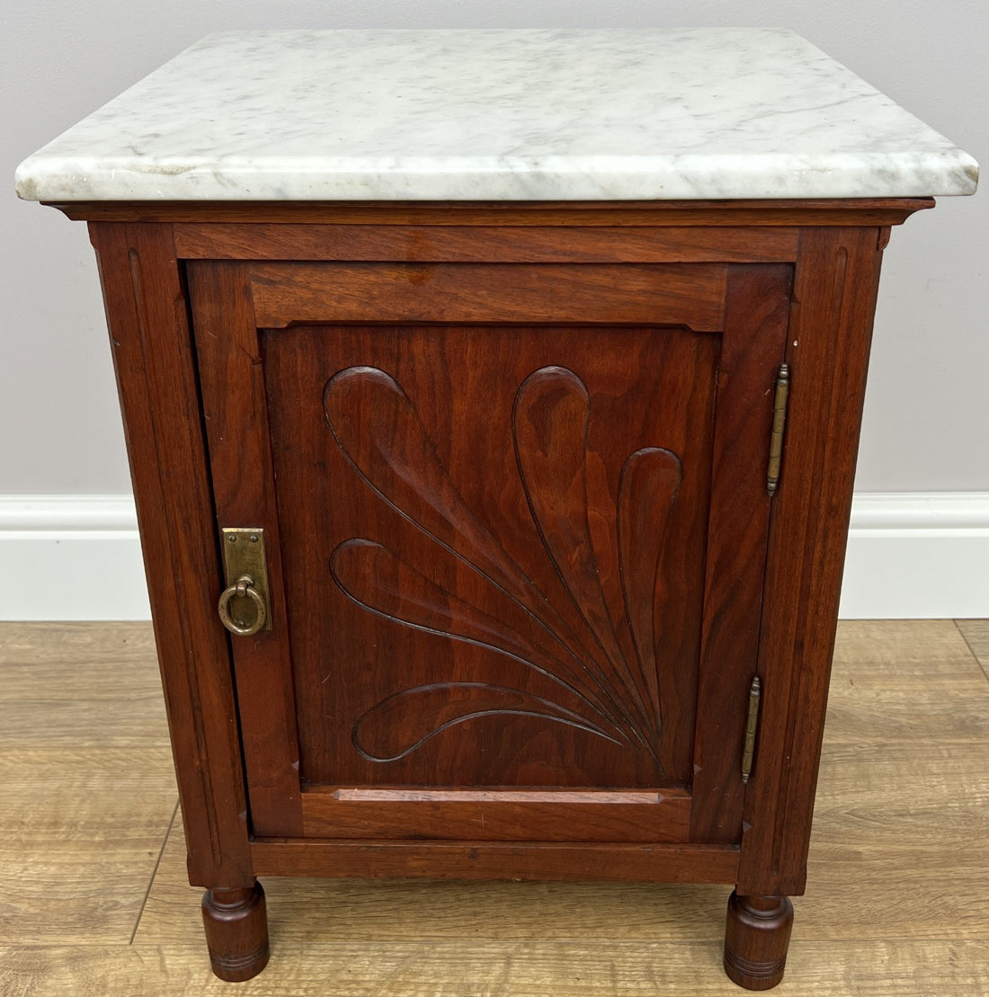 Bedside Table Antique French Style Marble Top Walnut Cabinet Nightstand LOT 62370