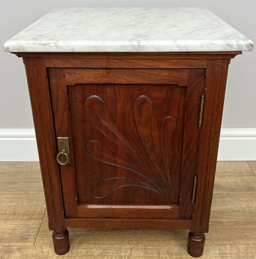 Bedside Table Antique French Style Marble Top Walnut Cabinet Nightstand LOT 62370