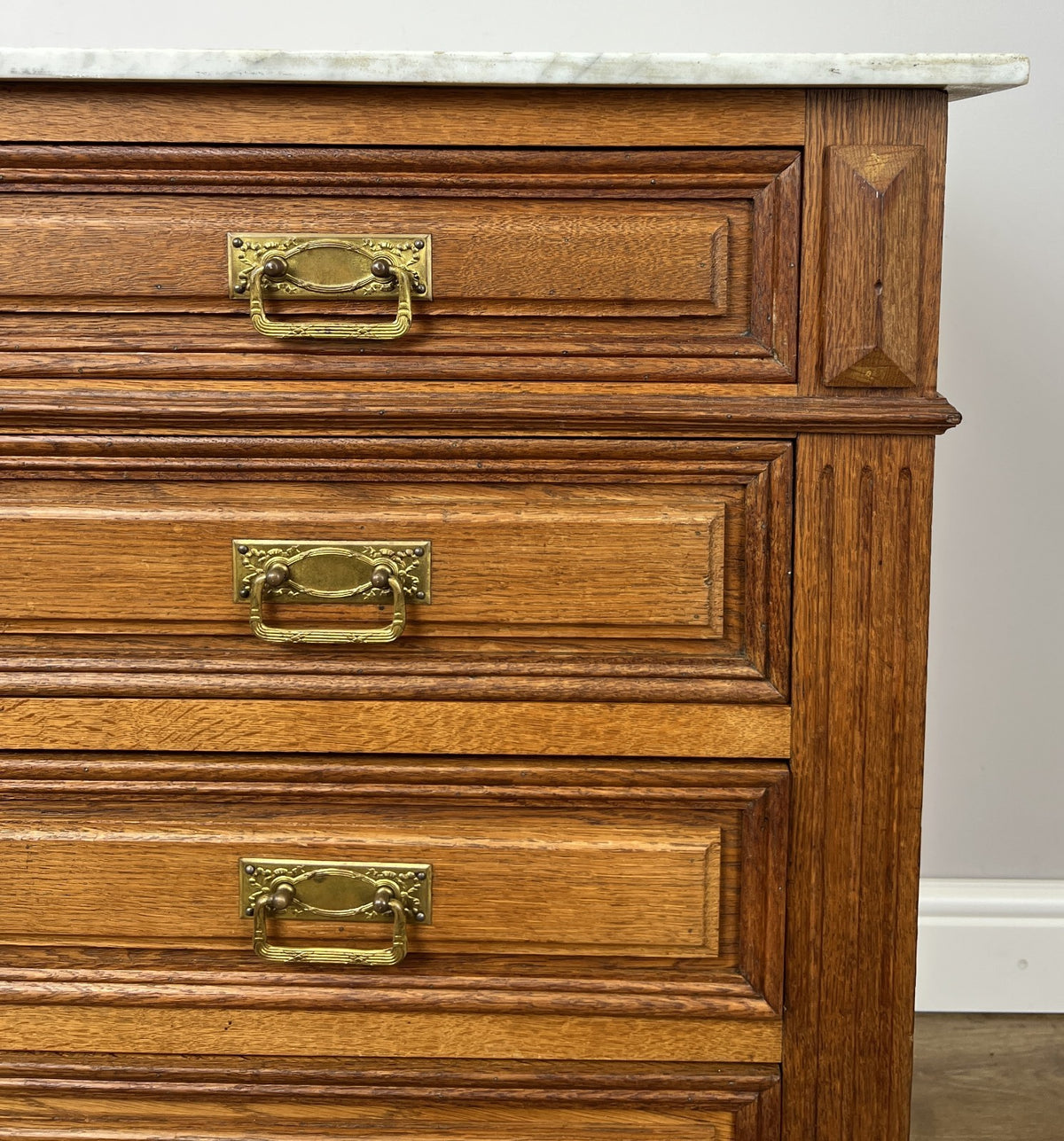 Chest of Drawers Antique French Style Oak Marble Top Carved Cabinet LOT 64486