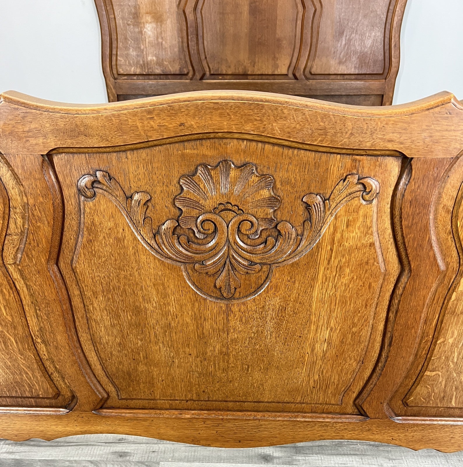 Bed Vintage French Louis XVI Double Bed Frame Oak Carved Headboard LOT 47045
