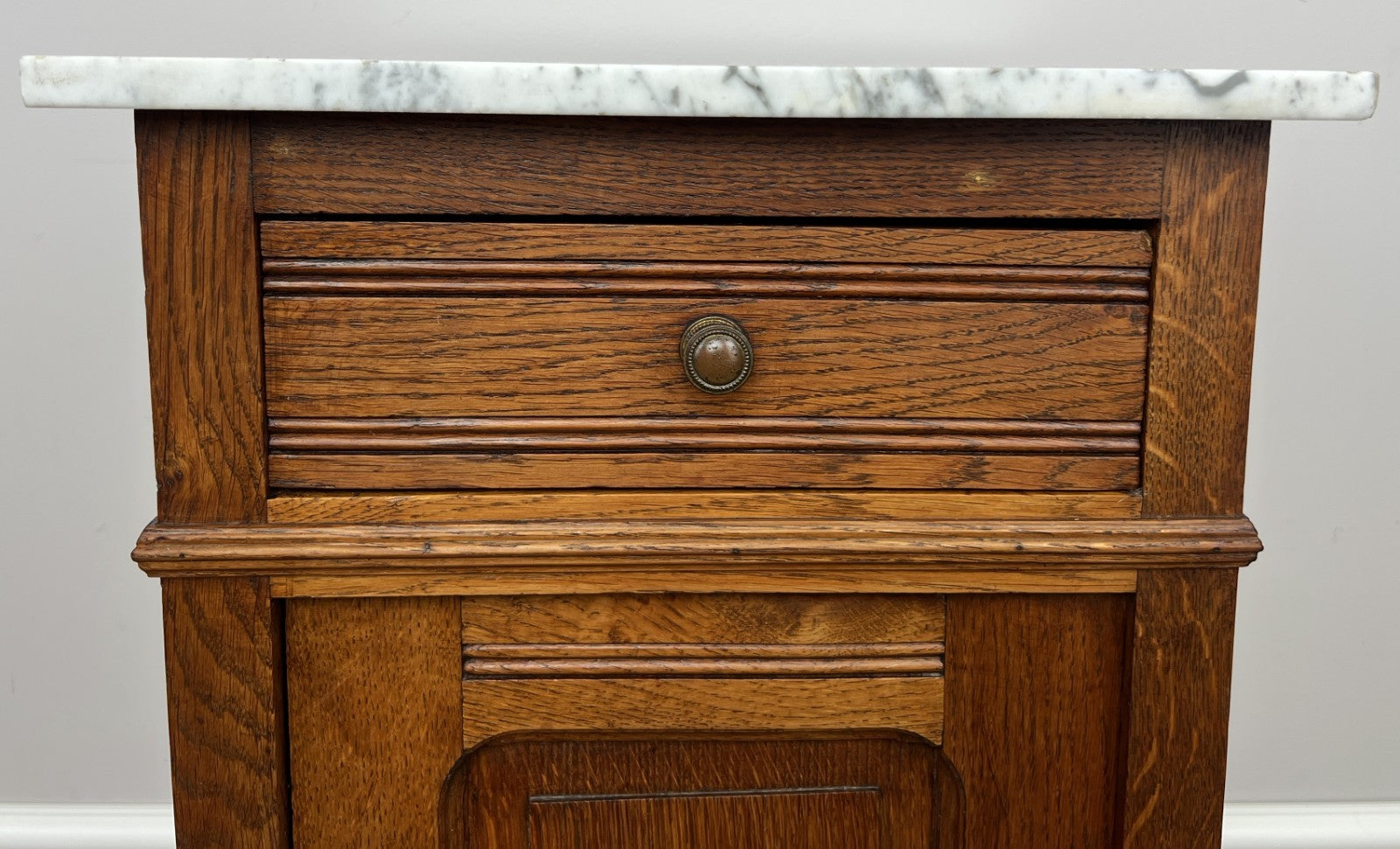 Bedside Table Antique French Style Marble Top Oak Cabinet Nightstand LOT 62355