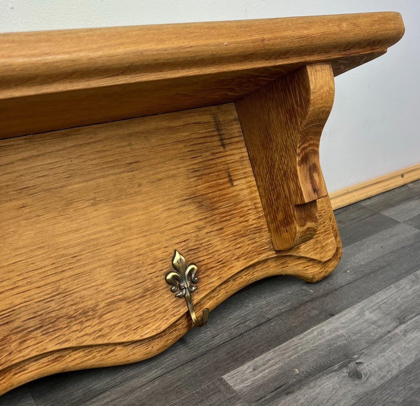 Coat Rack Antique French Oak Wall Mounted 5 Hook Plate Rack Hanger LOT 31773