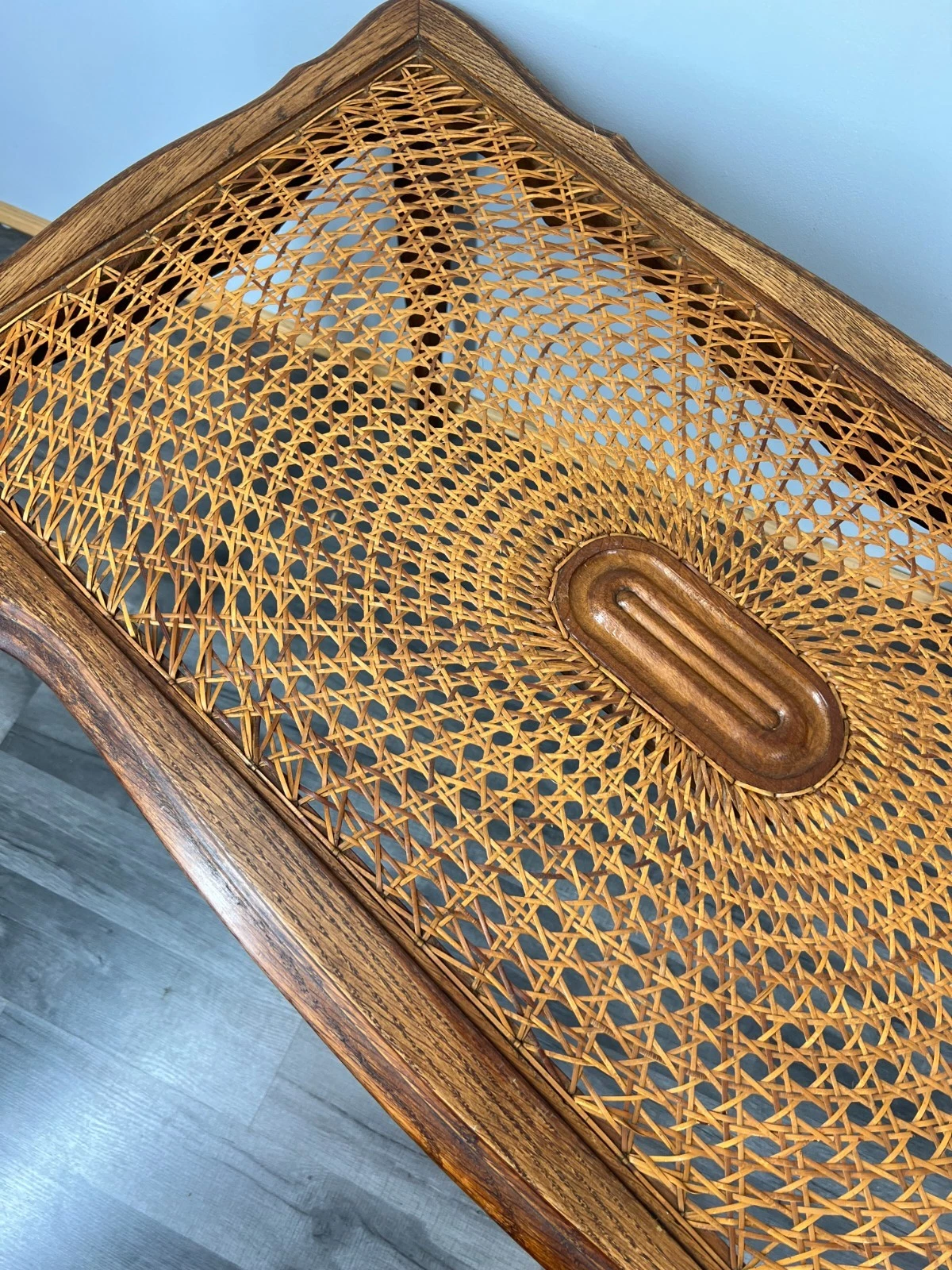 Coffee Table Vintage French Louis XV Cane Top Oak Carved Table LOT 38619