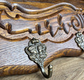 Coat Rack Vintage French Carved Oak Wall Mounted 6 Hooks Rack Hanger LOT 63685