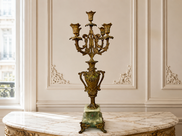 Candelabra Antique French Style Brass Marble Five Arm Candle Holder LOT 6488