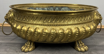 Planter Brass Big Vintage French  Lion Head Jardinière Footed Bowl LOT 42500