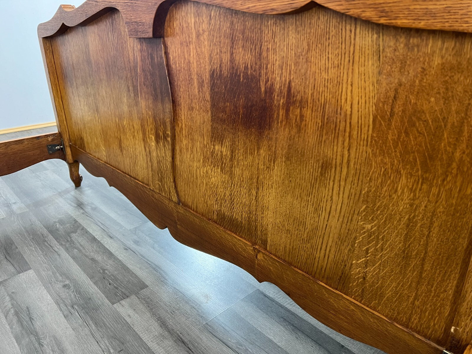 Bed Vintage French Louis XVI Oak Double Bed Frame Carved Headboard LOT 29676