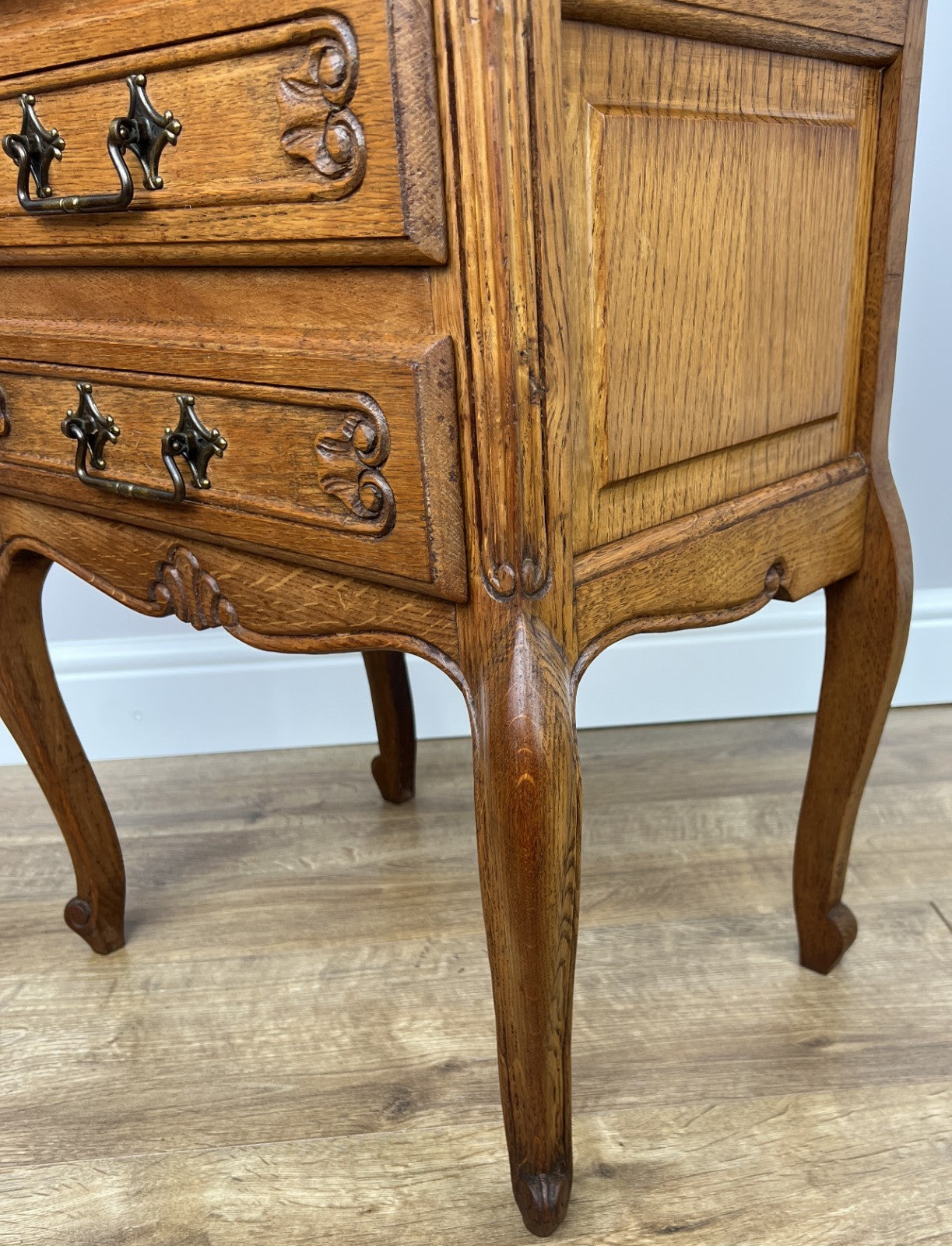 Pair of Bedside Tables Vintage French Louis Oak  Nightstands Cabinets LOT 49088