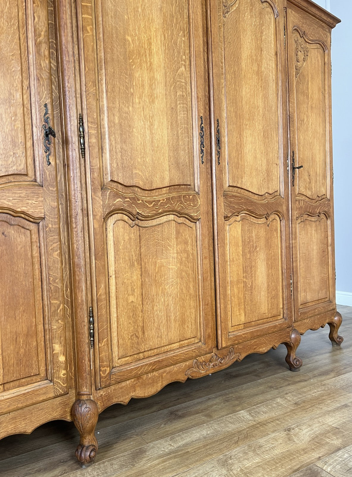 Wardrobe Vintage French Louis XVI Style Oak Four Door Carved Armoire LOT 60999
