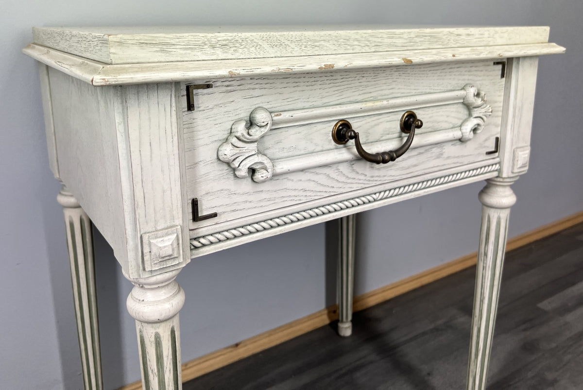 Bedside Table Vintage French Shabby Chic Painted Drawer Carved Cabinet LOT 4042