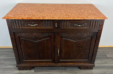 Sideboard Antique French Oak Marble Top Carved Two Door Cabinet LOT 22270