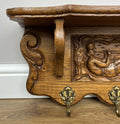 French Vintage Coat Rack Oak 5 Hooks Wall Shelf Carved Coat Hanger LOT 49045