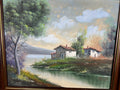 Vintage French Oil Painting Lake Mountain Scene Signed Framed Art LOT 50515
