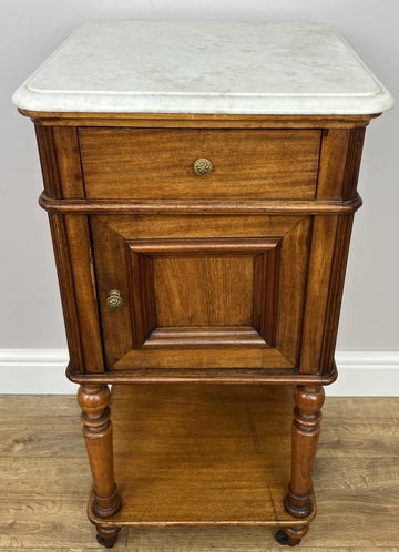 Bedside Table Antique French Style Marble Top Walnut Cabinet Nightstand LOT 62420