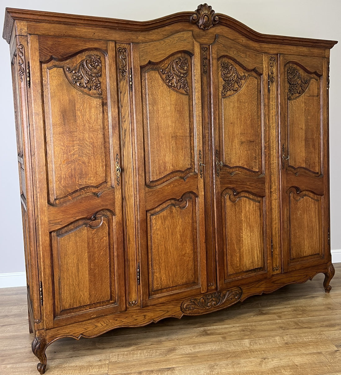 Wardrobe Vintage French Louis XVI Style Oak Four Door Mirrored  Armoire LOT 49010