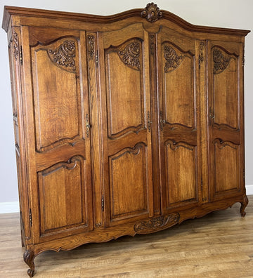 Wardrobe Vintage French Louis XVI Style Oak Four Door Mirrored  Armoire LOT 49010