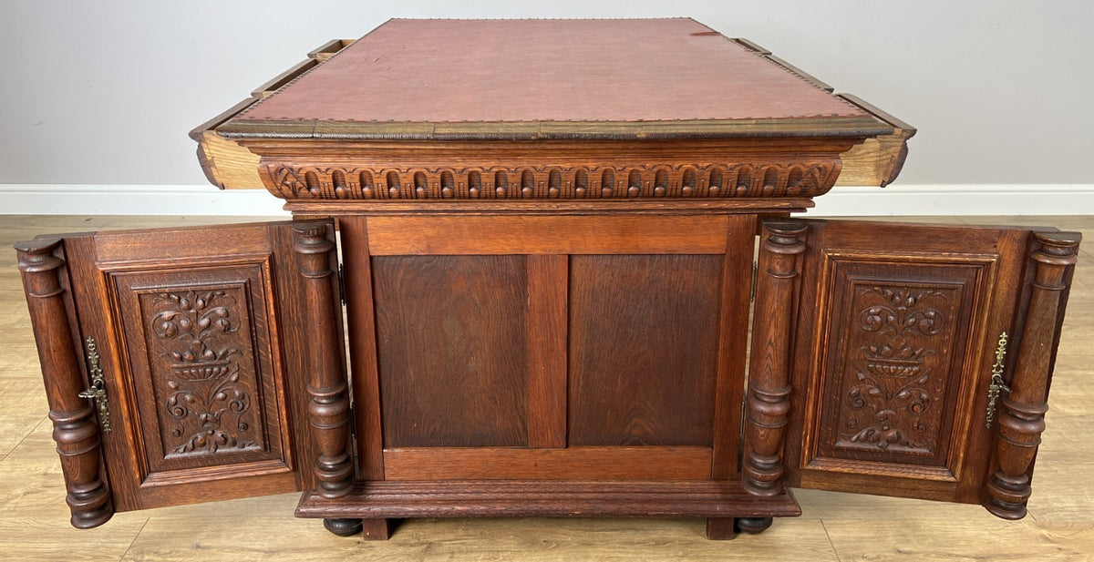 Desk Antique French Style Oak Double Sided Carved Pedestal Desk LOT 6514