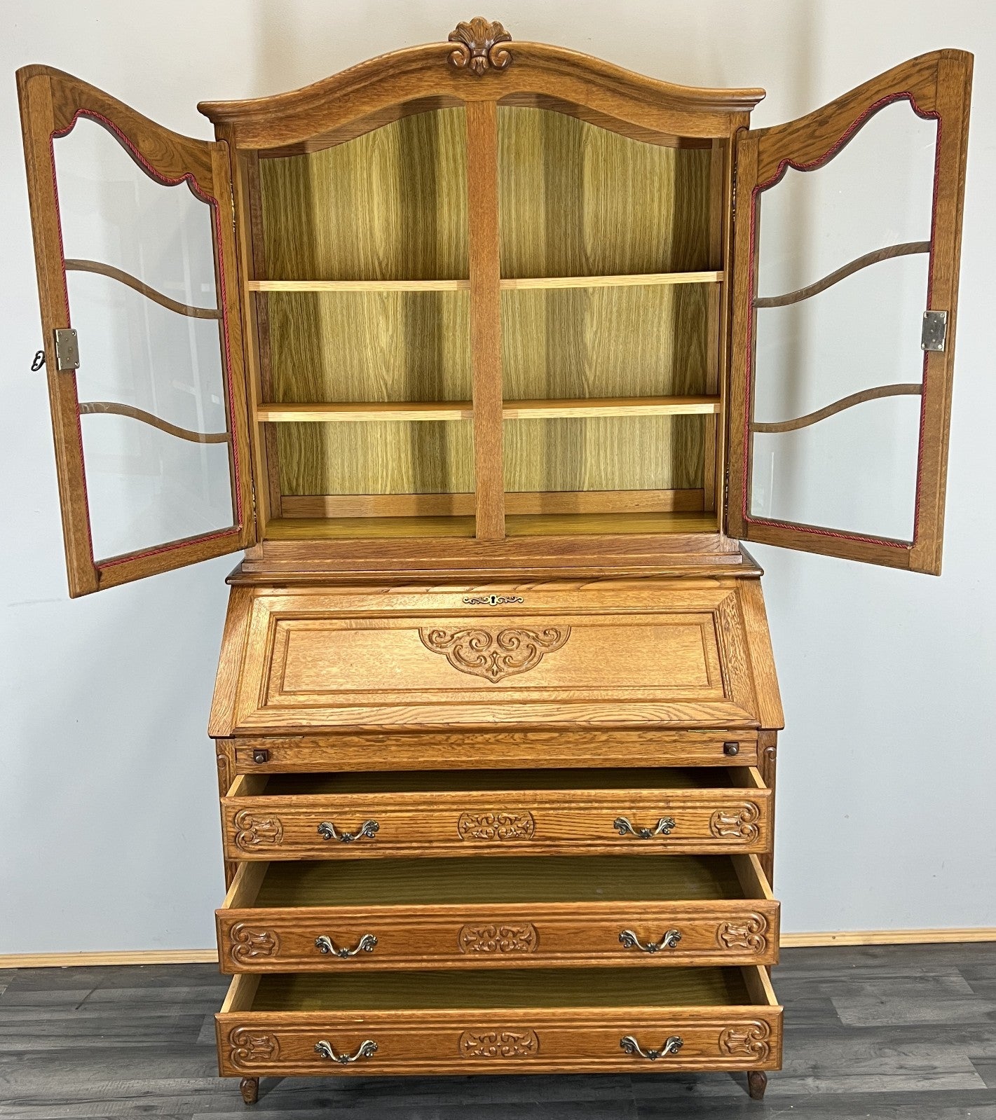 Secretaire Bookcase Vintage French Louis XIV Style Oak Bureaux Cabinet LOT 451211