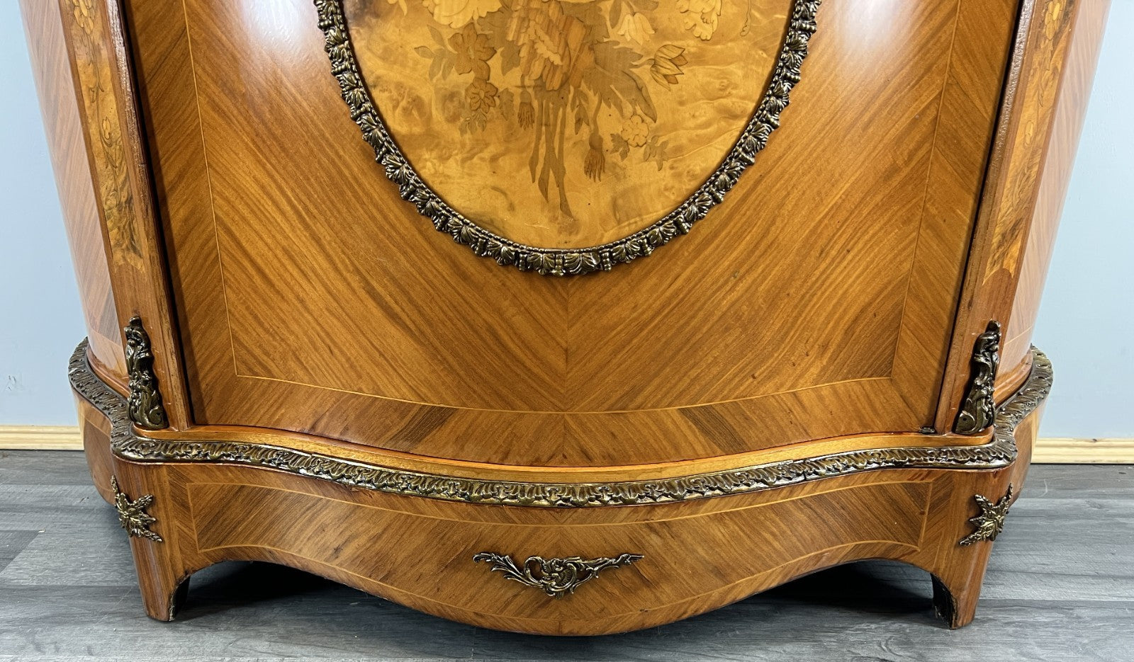 Cabinet Vintage French Marble Top Inlaid Sideboard with Brass Ormolu LOT 43314