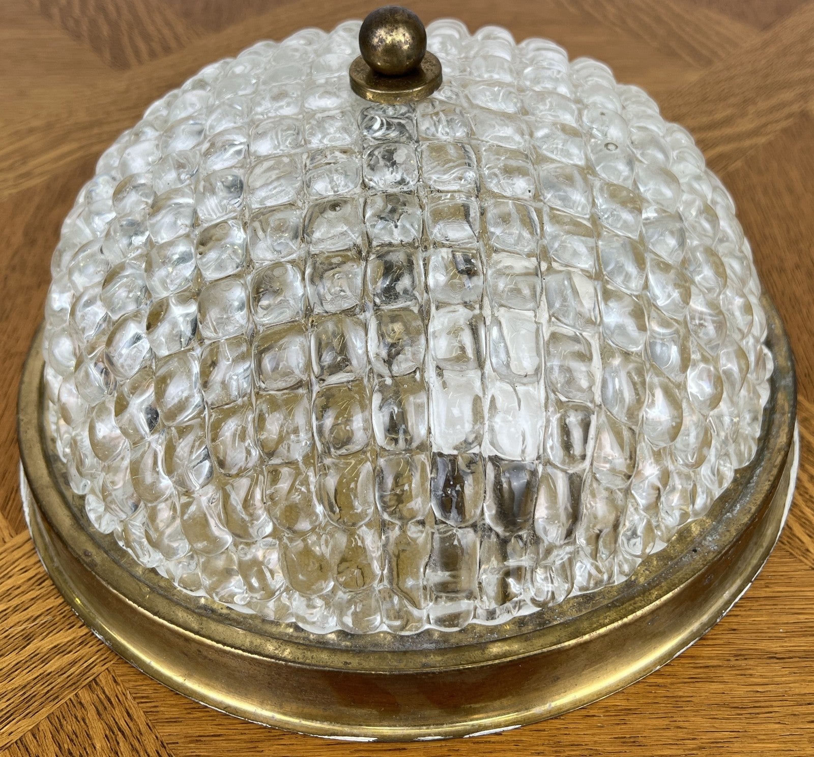 Ceiling Lamp Vintage French Brass Pendant Glass Flush Mount Light LOT 60633