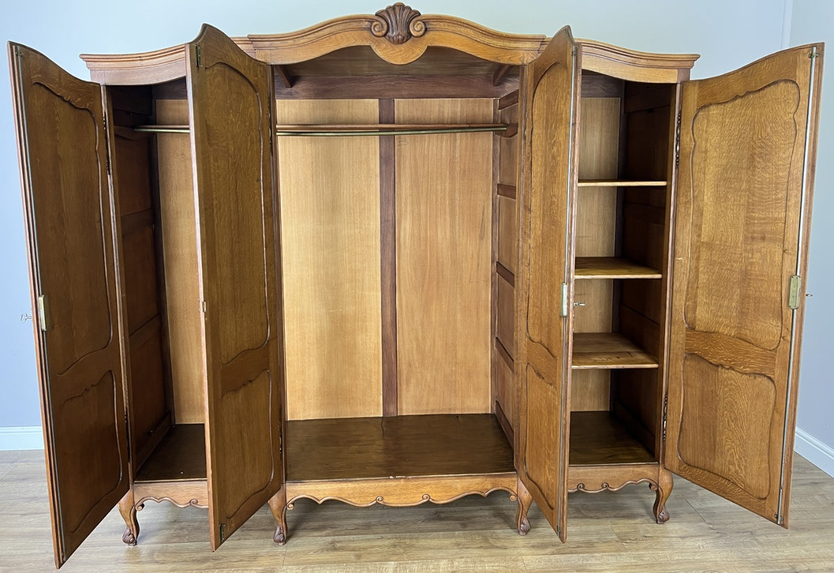 Wardrobe Vintage French Louis XVI Style Oak Four Door Carved Armoire LOT 6504