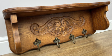 Coat Rack Vintage French Oak Wall Mounted 4 Hooks Carved Rack Hanger LOT 62930