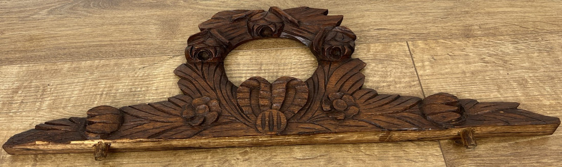 Pediment Antique French Carved Oak Floral Crest Decorative Panel LOT 61800