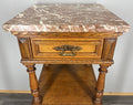 Bedside Table Antique French Oak with Marble Top Carved Cabinet LOT 43383