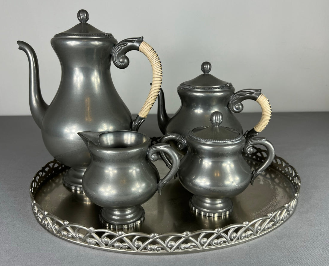 Serving Set Vintage Royal Holland Pewter Dutch 5 Piece Tea Coffee LOT 50670