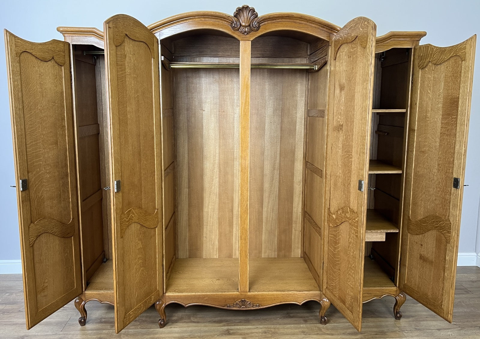 Wardrobe Vintage French Louis XVI Style Four Door Oak Carved Armoire LOT 492910