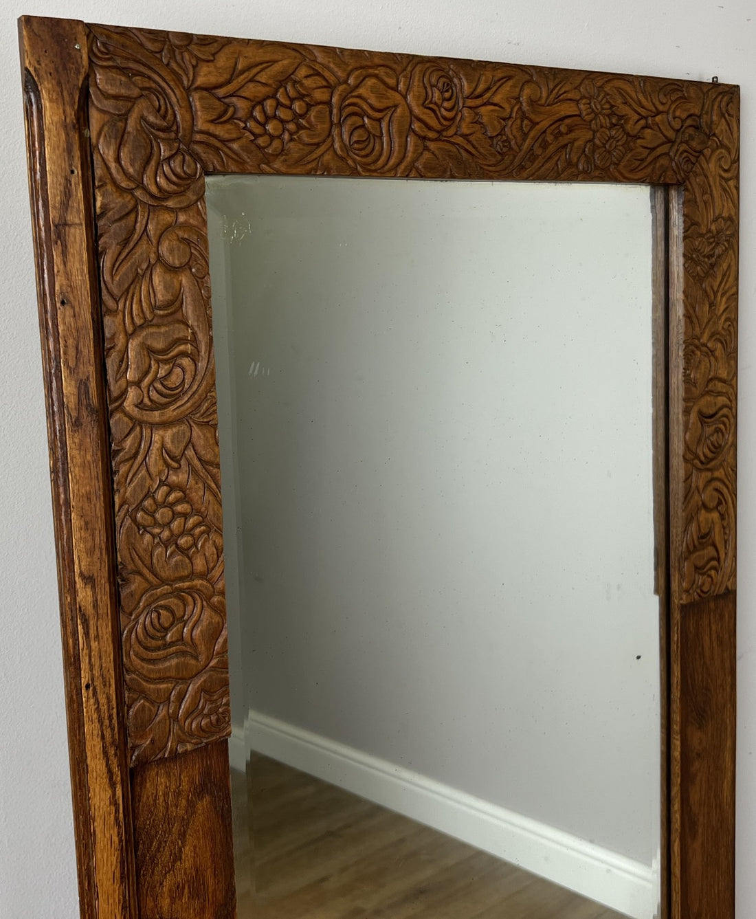 Mirror Antique French Style Wall Mirror Oak Carved Decorative Frame LOT 61850