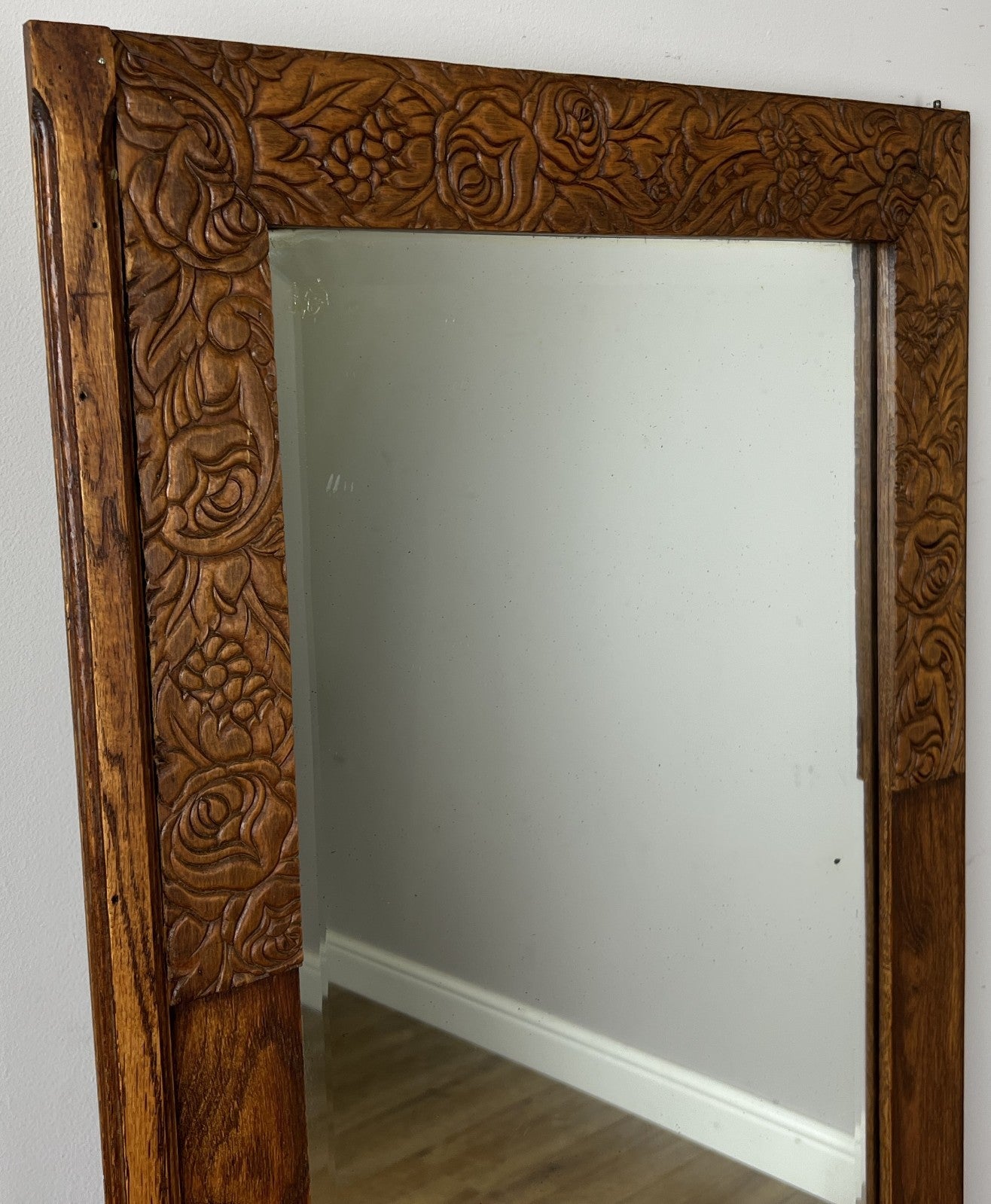 Mirror Antique French Style Wall Mirror Oak Carved Decorative Frame LOT 61851
