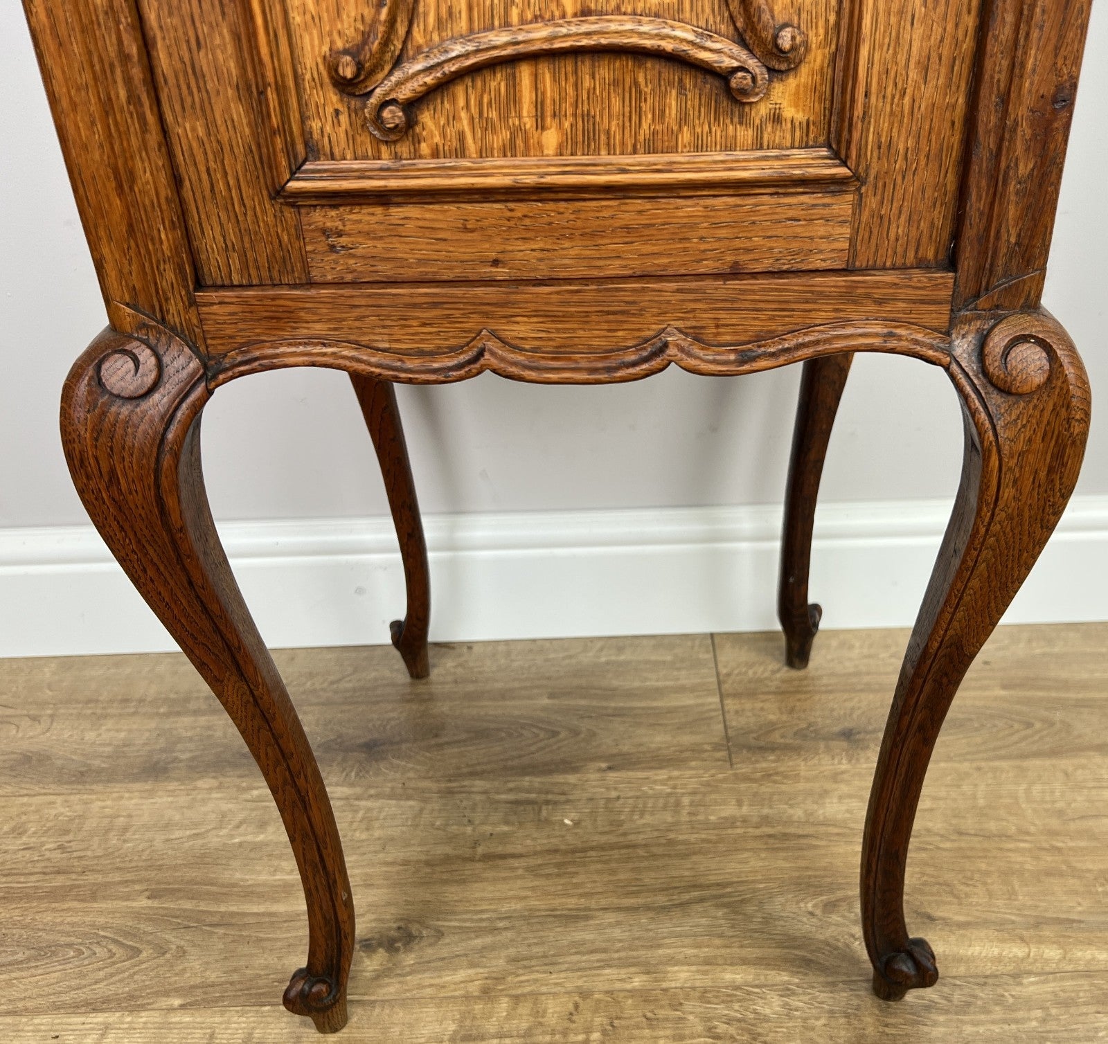 Bedside Table Antique French Marble Top Oak Cabinet Carved Cupboard LOT 63946